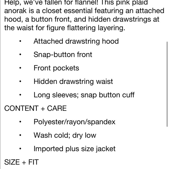 Nwt Torrid pink plaid flannel hooded Anorak - Picture 7 of 7